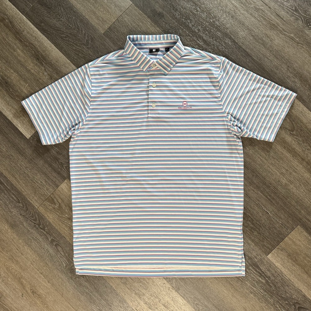 FootJoy men's blue pink white stripe short sleeve golf polo Shirt size XL